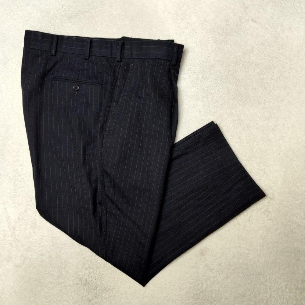 Brooks Brothers Pants Mens 38x26 Blue Striped Wool Dress Slacks Suit Trousers